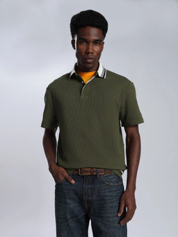 Tommy Hilfiger - Men Green Solid/Plain Cotton Polo T-Shirt