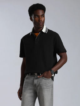 Tommy Hilfiger - Men Black Solid/Plain Cotton Polo T-Shirt
