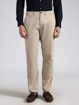 Tommy Hilfiger - Men Beige Solid/Plain Cotton Trouser