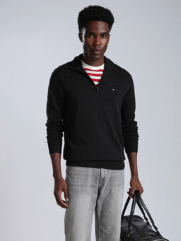 Tommy Hilfiger - Men Black Solid/Plain Cotton Sweatshirt