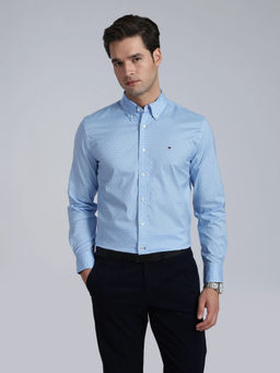 Tommy Hilfiger - Men Blue Geometric Cotton Shirt