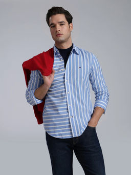 Tommy Hilfiger - Men Blue Stripes Cotton Shirt