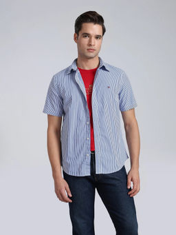 Tommy Hilfiger - Men Blue Stripes Cotton Shirt