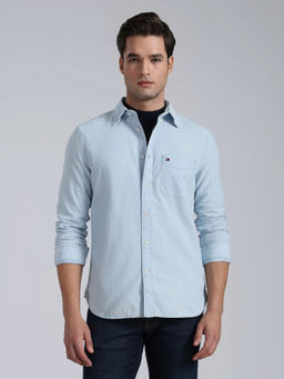 Tommy Hilfiger - Men Blue Solid/Plain Cotton Shirt