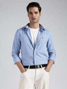 Tommy Hilfiger - Men Blue Stripes Cotton Shirt