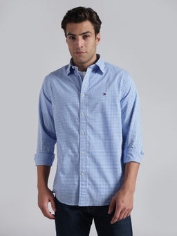 Tommy Hilfiger - Men Blue Checks Cotton Shirt