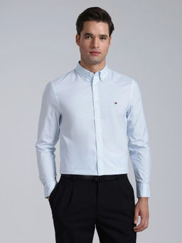 Tommy Hilfiger - Men Blue Solid/Plain Cotton Shirt