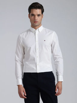 Tommy Hilfiger - Men White Solid/Plain Cotton Shirt