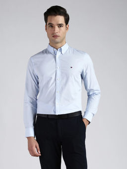 Tommy Hilfiger - Men Blue Self Design Cotton Shirt