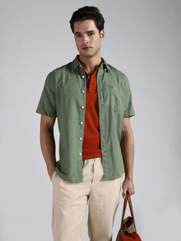 Tommy Hilfiger - Men Green Solid/Plain Linen Shirt