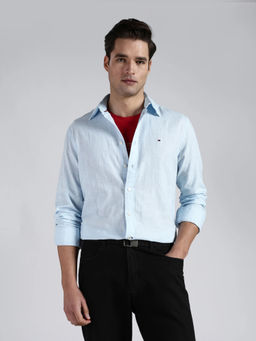 Tommy Hilfiger - Men Blue Solid/Plain Linen Shirt