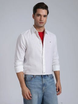 Tommy Hilfiger - Men White Solid/Plain Linen Shirt