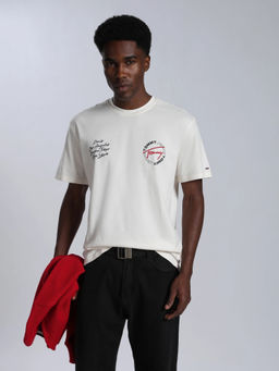 Tommy Hilfiger - Men Off White Graphic Cotton T-Shirt