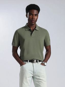 Tommy Hilfiger - Men Green Solid/Plain Cotton Polo T-Shirt