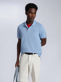Tommy Hilfiger - Men Blue Solid/Plain Cotton Polo T-Shirt