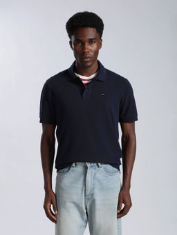 Tommy Hilfiger - Men Blue Solid/Plain Cotton Polo T-Shirt