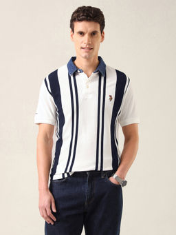 U.S. Polo Assn. Denim Co. - Men White Stripes Cotton Polo T-Shirt