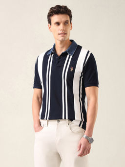 U.S. Polo Assn. Denim Co. - Men Blue Stripes Cotton Polo T-Shirt