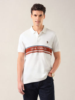U.S. Polo Assn. Denim Co. - Men White Typography Cotton Polo T-Shirt
