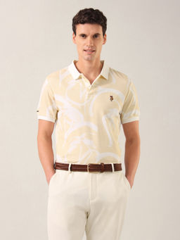 U.S. Polo Assn. Denim Co. - Men Beige Abstract Cotton Polo T-Shirt