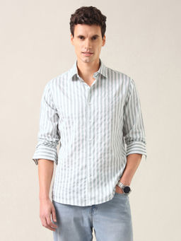 U.S. POLO ASSN. - Men Green Stripes Cotton Shirt