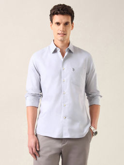 U.S. POLO ASSN. - Men Grey Solid/Plain Cotton Shirt