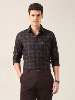 U.S. POLO ASSN. - Men Brown Checks Cotton Shirt