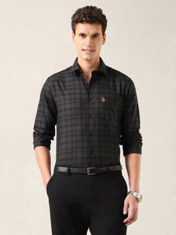 U.S. POLO ASSN. - Men Green Checks Cotton Shirt
