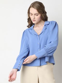 VERO MODA - Blue Cuffed Sleeves Shirt