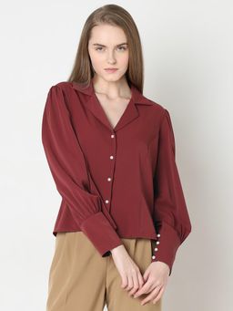 VERO MODA - Brick Red Cuffed Sleeves Shirt