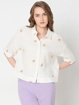VERO MODA - White Floral Cotton Shirt