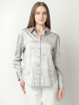 VERO MODA - Grey Printed Satin Shirt