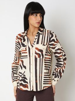 VERO MODA - Beige Abstract Print Shirt