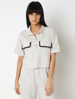 VERO MODA - White Solid Co-Ord Shirt