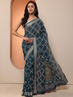 Libas - Women Navy Blue Bandhani Printed Pure Georgette Saree with Unstitched Blouse