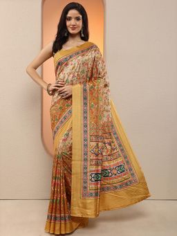 Libas - Women Yellow Floral Printed Silk Blend Saree with Unstitched Blouse