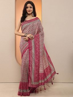 Libas - Women Pink Printed Silk Blend Saree with Unstitched Blouse