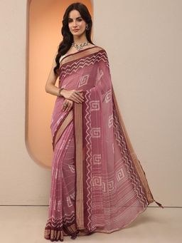 Libas - Women Pink Printed Georgette Saree with Unstitched Blouse
