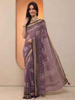 Libas - Women Purple Printed Georgette Saree with Unstitched Blouse