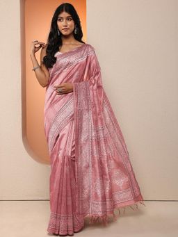 Libas - Women Pink Floral Printed Silk Blend Saree with Unstitched Blouse
