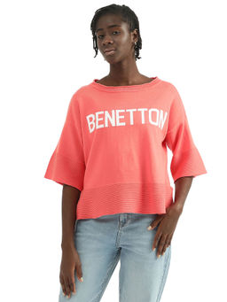 United Colors of Benetton - Women Printed Round Neck Coral Top