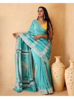 Mayurie - Zoe Chanderi Batik Print Saree with Unstitched Blouse, Turquoise