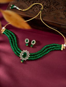Peora - Green Beads Elegance Rhinestone Jewellery Set