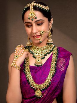Peora - Gold Plated Green Kundan Bridal Jewellery Set