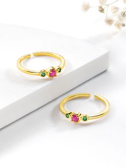 Peora - Gold Plated Rani Pink Cubic Zirconia Adjustable Toe Rings
