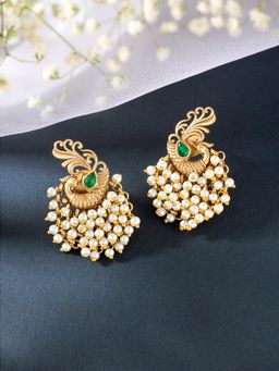 Peora - Gold Plated Studded Pearls Work Earrings Jewellery