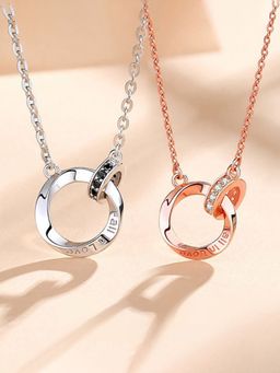 Peora - Silver & Rose Gold Plated Band Ring Style Couple Pendant Chain Necklace Jewellery