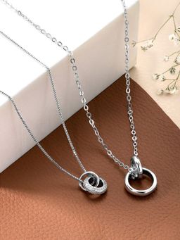 Peora - Silver Plated Interlock Band Ring Style Couple Pendant Chain Necklace Jewellery