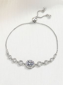 Peora - Silver Plated White Cubic Zirconia Adjustable Bracelet