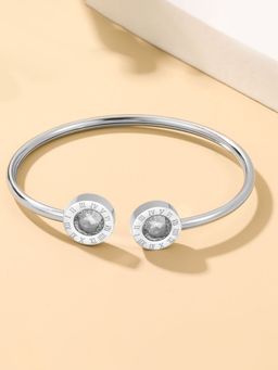 Peora - Silver Plated Studded Cubic Zirconia Metal Cuff Bracelet Fancy Jewellery